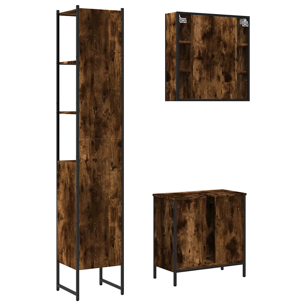 Set Mobili da Bagno 3 pz Rovere Fumo in Legno Multistrato 3214742