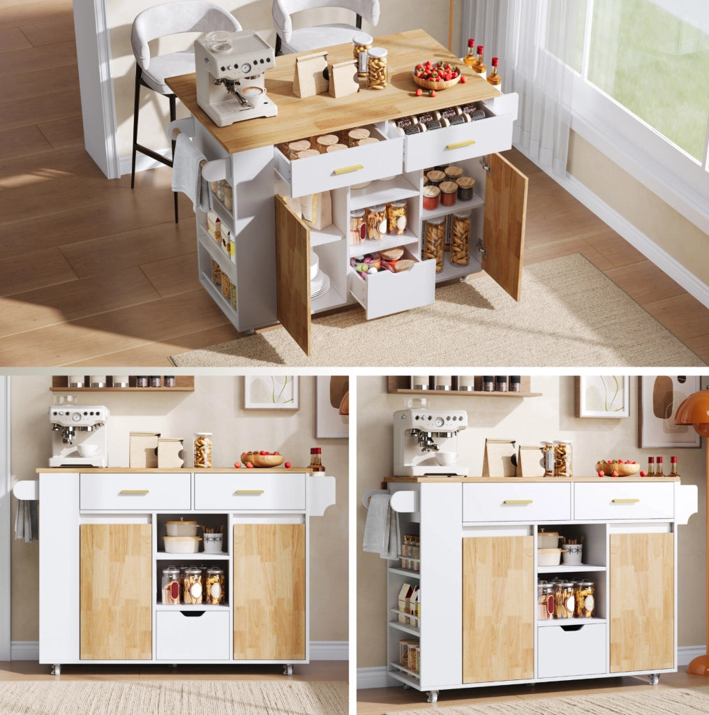 Isola da cucina con piano ribaltabile 120x45(71)x90 cm in MDF bianco