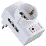 ADATTATORE TRIPLO C/INTERRUTTORE SOVRACCARICO 16A 2P+T - presa 10/16A 2P+T - Col. Bianco - ELECTRALINE
