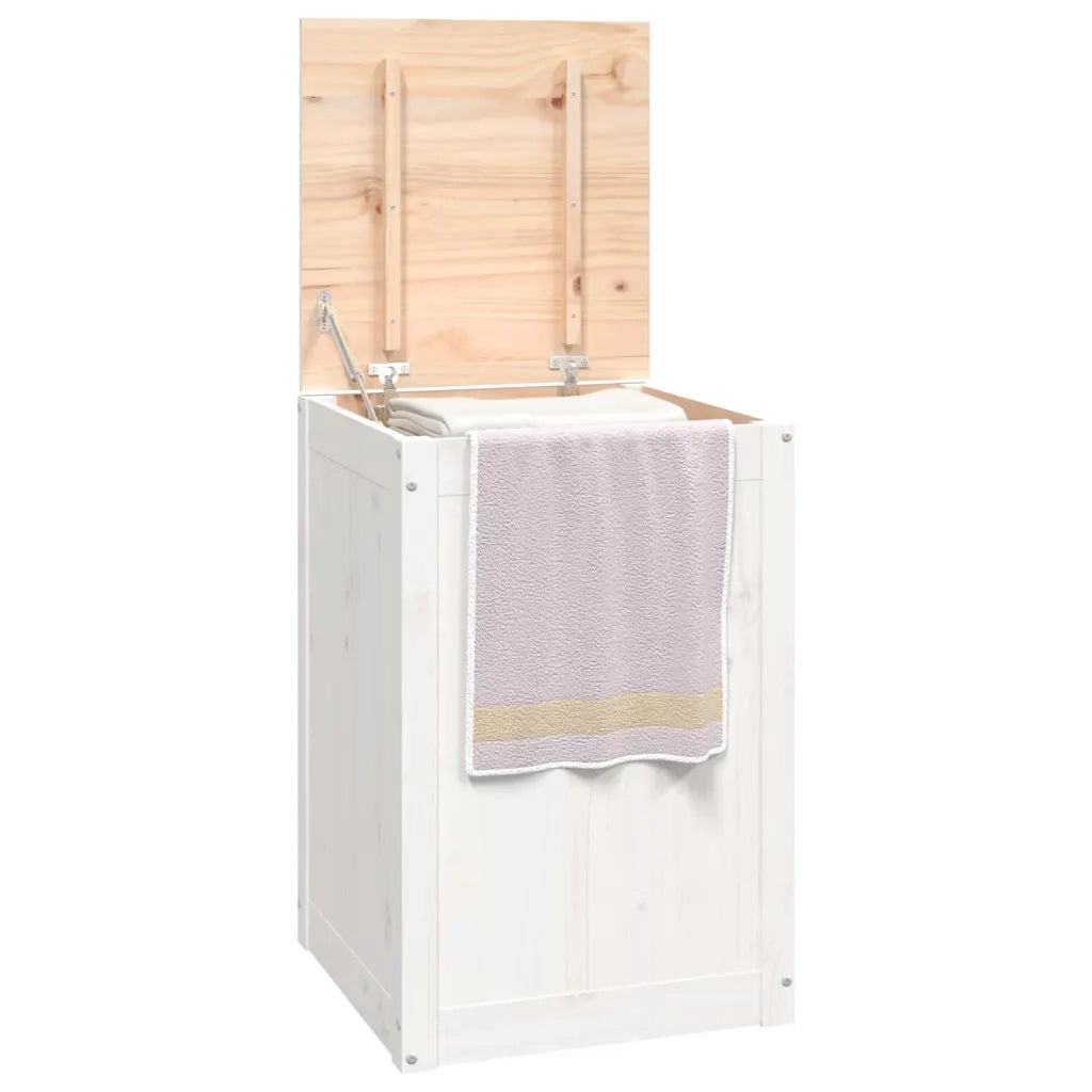 Contenitore per Bucato Bianco 44x44x66 cm Legno Massello Pino 823565