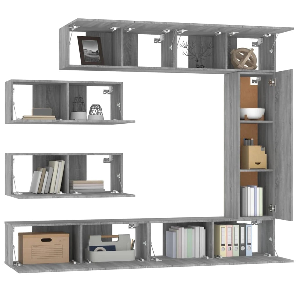 Set di mobili in legno ingegnerizzato Sonoma da 7 pezzi (mobile credenza mobile TV soggiorno camera da letto salotto) - 02_0025218