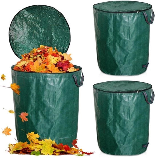 Sacca di Rifiuti per Giardino 272 Litri - Sacca di Giardino con Coperchio - Sacca di Giardino con Maniglie - Sacche di Giardino Stabili - Sacca Verde per Erba e Foglie - Sacche di Rifiuti per Giardino