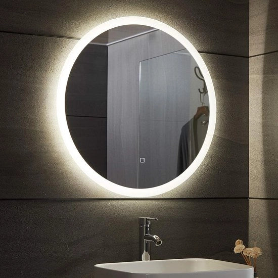 Specchio Bagno a LED Circolare - 60 cm di diametro, A++, Regolabile a tocco e sensore di movimento, Funzione anticondensazione, Illuminazione a memoria