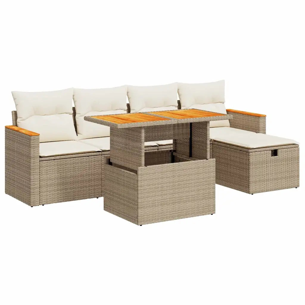 Set Divano da Giardino 6 pz con Cuscini Beige in Polyrattan 3328108