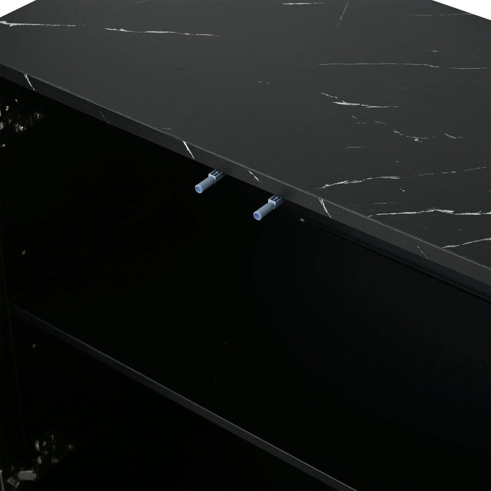 Credenza Soggiorno con 4 Ante ¨C MINIMAL ¨C Nero e Oro, 140x70x35 cm