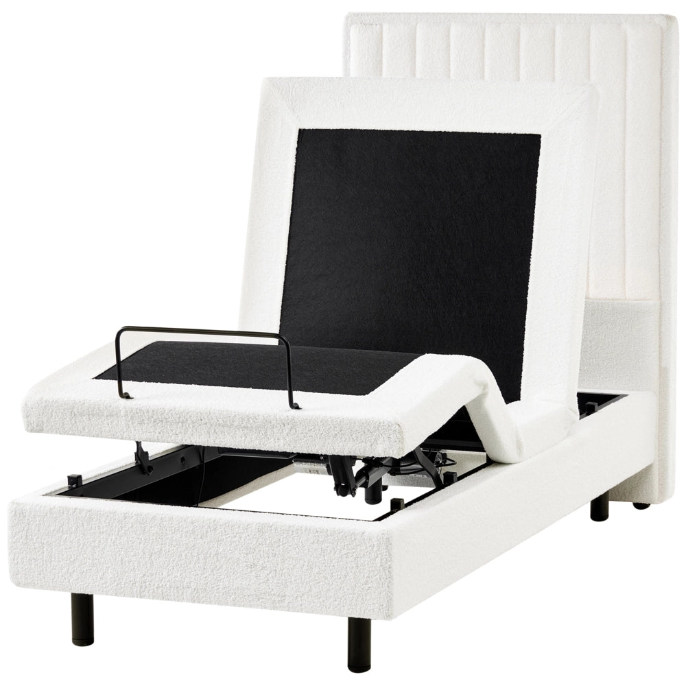 Letto singolo Tessuto bianco sporco regolabile Elettricamente con Telecomando 80 x 200 cm camera da letto cameretta