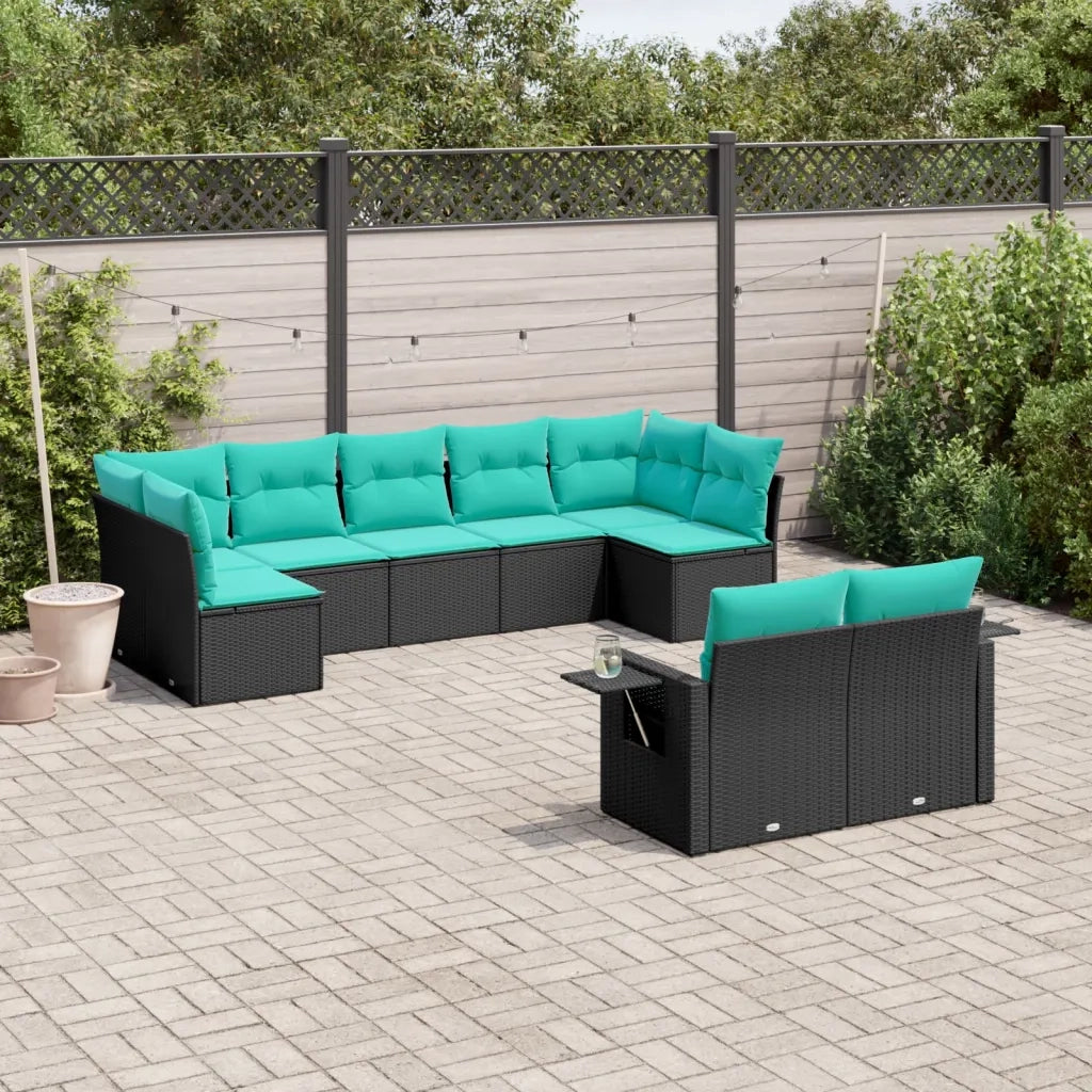 Set Divani da Giardino 9 pz con Cuscini Nero in Polyrattan 3220616