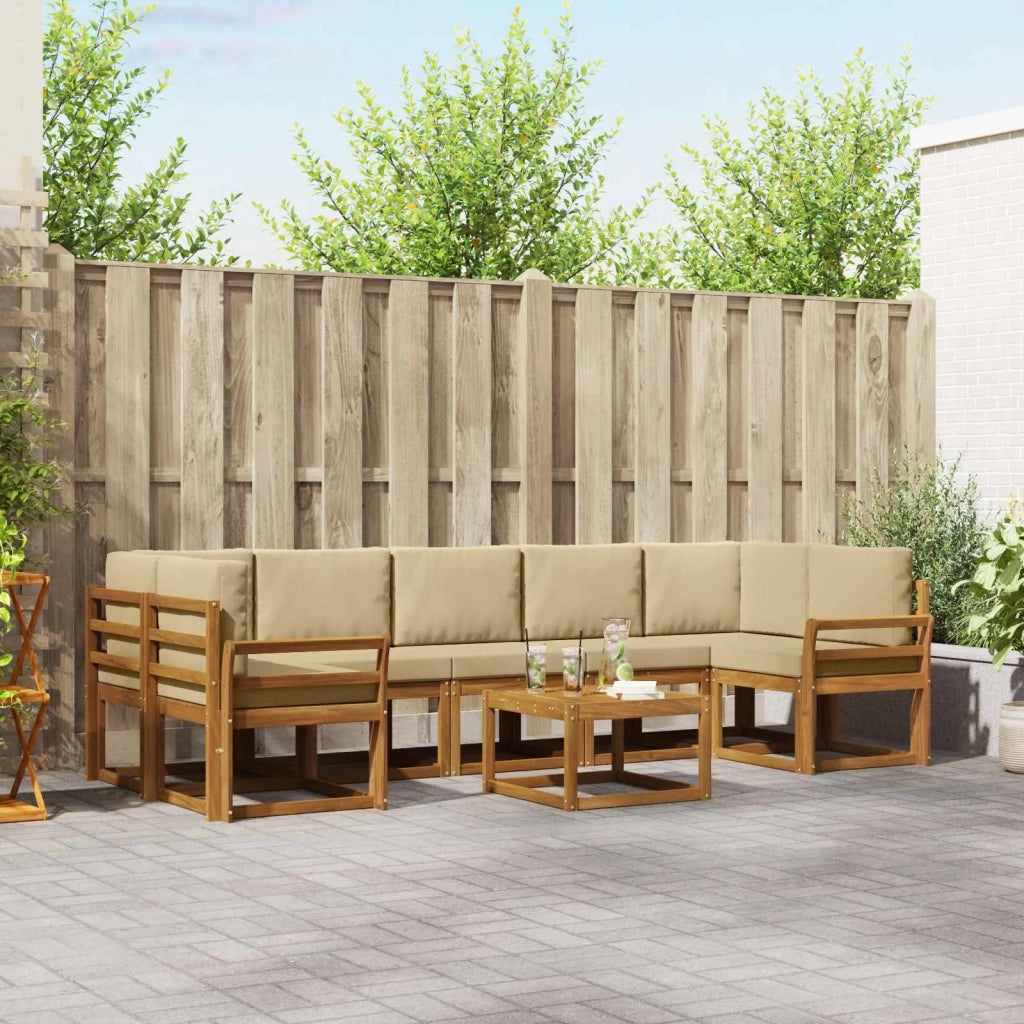 Set di divani da esterno con cuscino 8 pcs Naturale e Beige