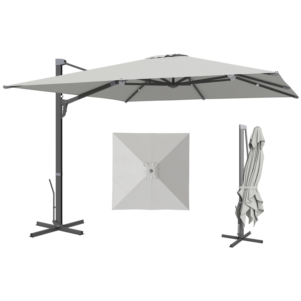 Ombrellone a Sbalzo con Base ¨C zephmum ¨C Poliestere, Alluminio, Grigio Chiaro, 365x297x256 cm