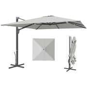 Ombrellone a Sbalzo con Base ¨C zephmum ¨C Poliestere, Alluminio, Grigio Chiaro, 365x297x256 cm