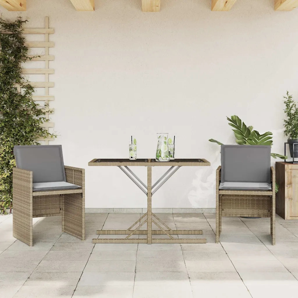 Set da Bistrò 3 pz con Cuscini Beige Misto in Polyrattan
