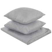 Copriletto in Tessuto di Poliestere Grigio 160 x 220 cm con Cuscini Motivo in Rilievo Decorativo Copriletto Lenzuola Classico Camera da Letto