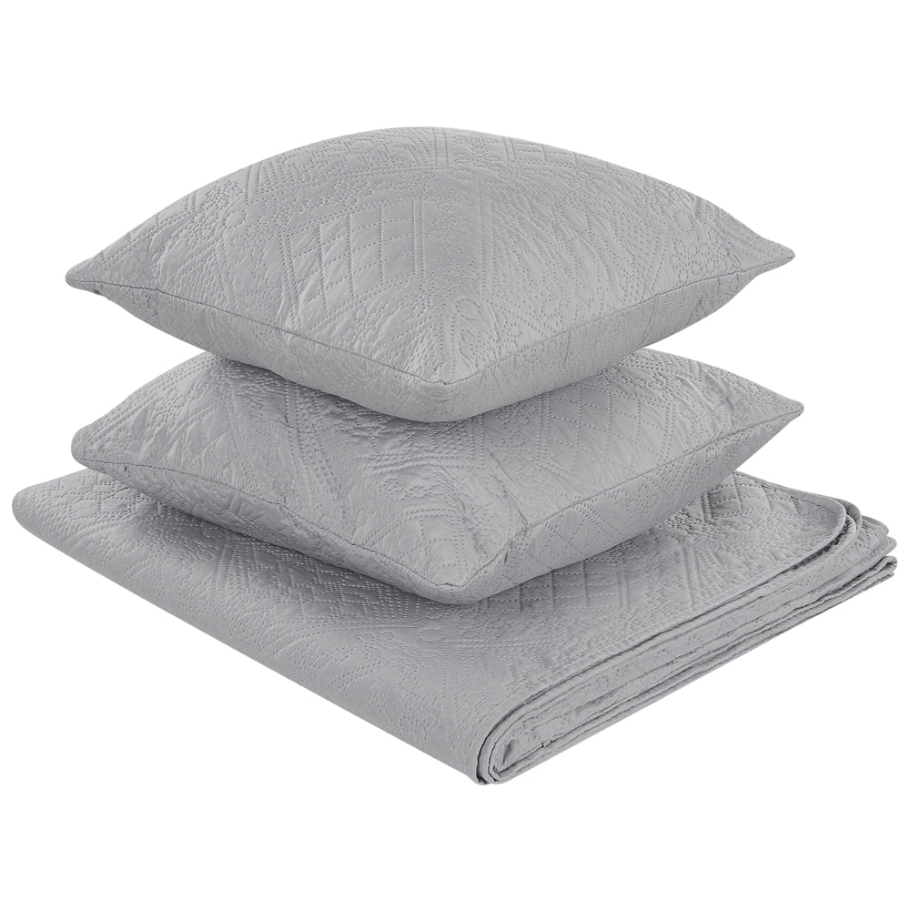Copriletto in Tessuto di Poliestere Grigio 160 x 220 cm con Cuscini Motivo in Rilievo Decorativo Copriletto Lenzuola Classico Camera da Letto