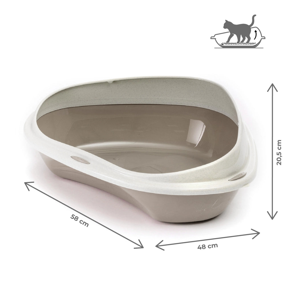 Lettiera Angolare per Gatti con Bordo Antisporco e Accesso Facilitato – Disponibile in 49x40x17,5 cm e 58x48x20,5 cm Tortora - L:58x48x20,5cm