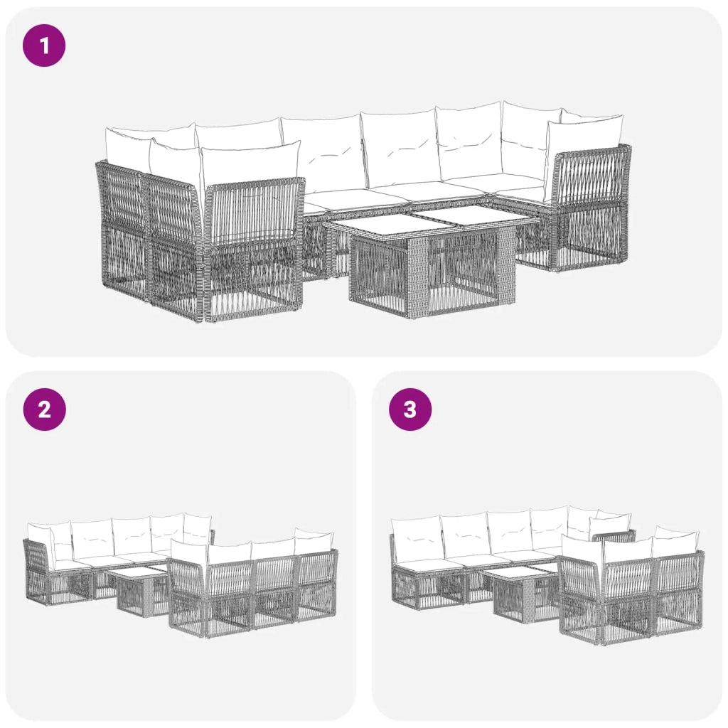 Set Divano da Giardino 8 pz Nero polyrattan 3436426