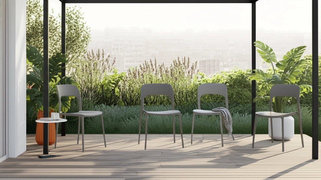 Set 4 Sedi In Polipropilene Impilabili Leggere E Resistenti Ideali Per Esterni Terrazze Giardini Bar Dehors Ristoranti Per Giardino 41 x 82,5 x 52 cm Grigio