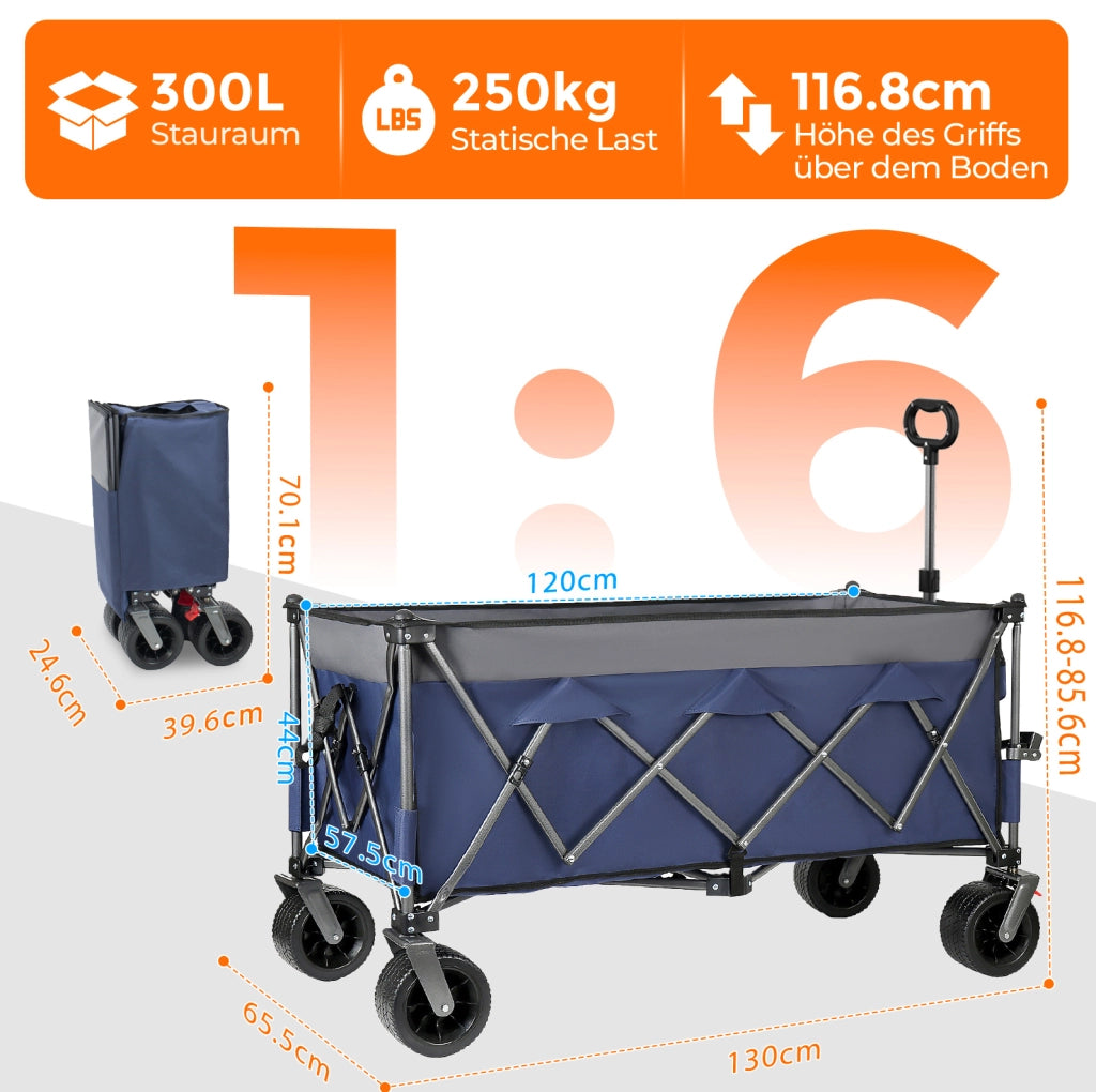 Carrello pieghevole da trasporto multiuso 120 x 57;5 x 44 cm in acciaio; blu grigio