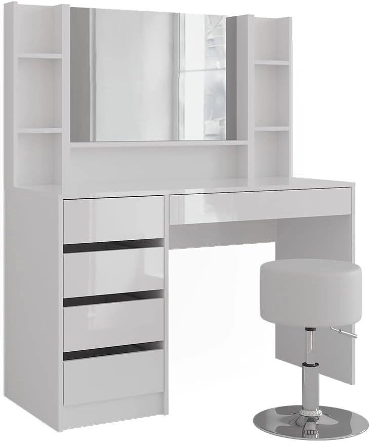 Tavolo da toeletta Sherry, Bianco/bianco lucido, 119.8 cm 5 parti