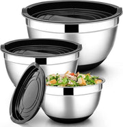 Set a 3 pezzi, contenitore in acciaio inossidabile con coperchio ermetico e fondo antiscivolo, insieme per pentola a slakom per cucina/cottura, preparazione, lavastoviglie resistente, 4,6 l/2,8 l/1,2 l (nero)