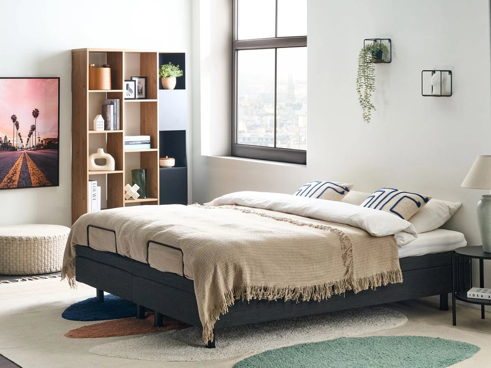 Letto elettrico singolo in poliestere grigio scuro regolabile con telecomando senza testata 160 x 200 cm stile moderno
