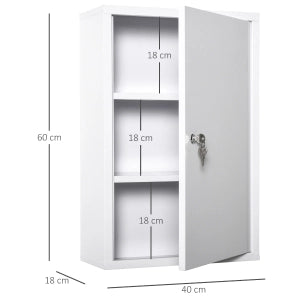 Armadietto portasci medicine da parete con serratura, acciaio bianco, 40x18x60 cm