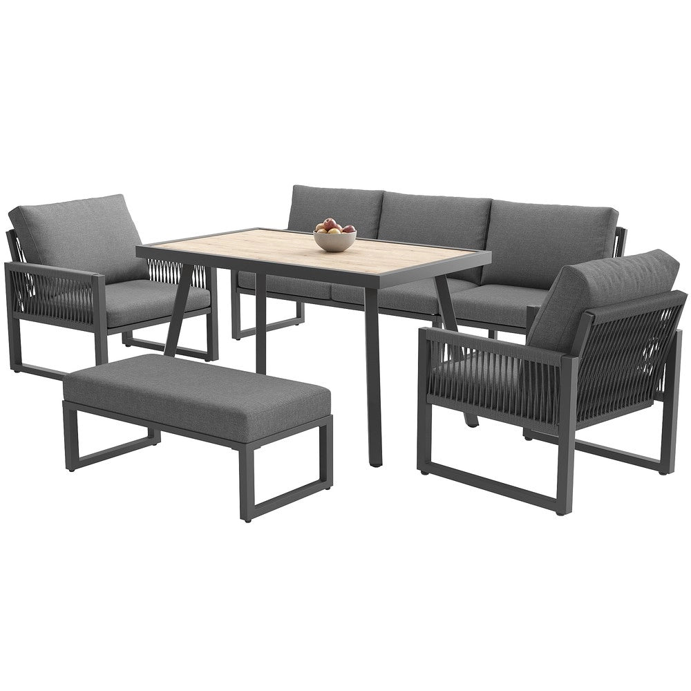 Set Divano da Giardino 6-7 Posti con Tavolo da Pranzo e Cuscini ¨C Xylo ¨C Polyrattan Antracite