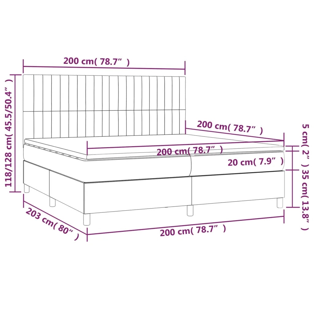 Letto a Molle Materasso e LED Nero 200x200cm in Tessuto cod mxl 59506