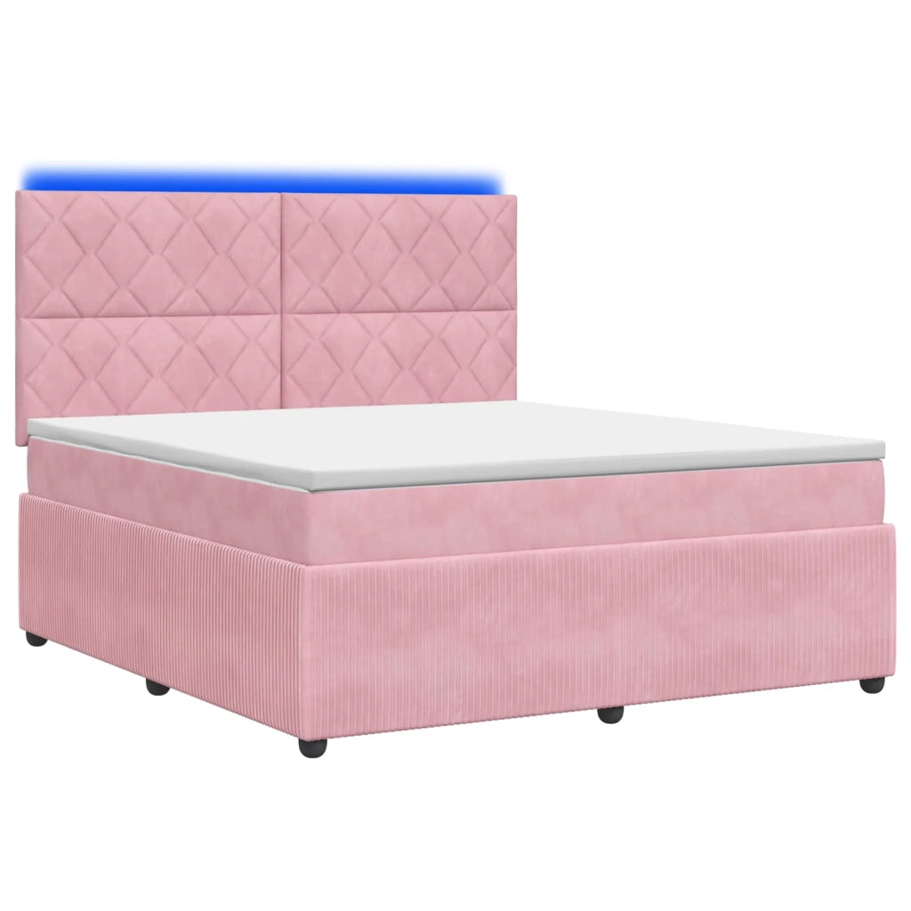 Letto Box Spring LED con Materasso Rosa 180 x 200 cm Velluto 3456130