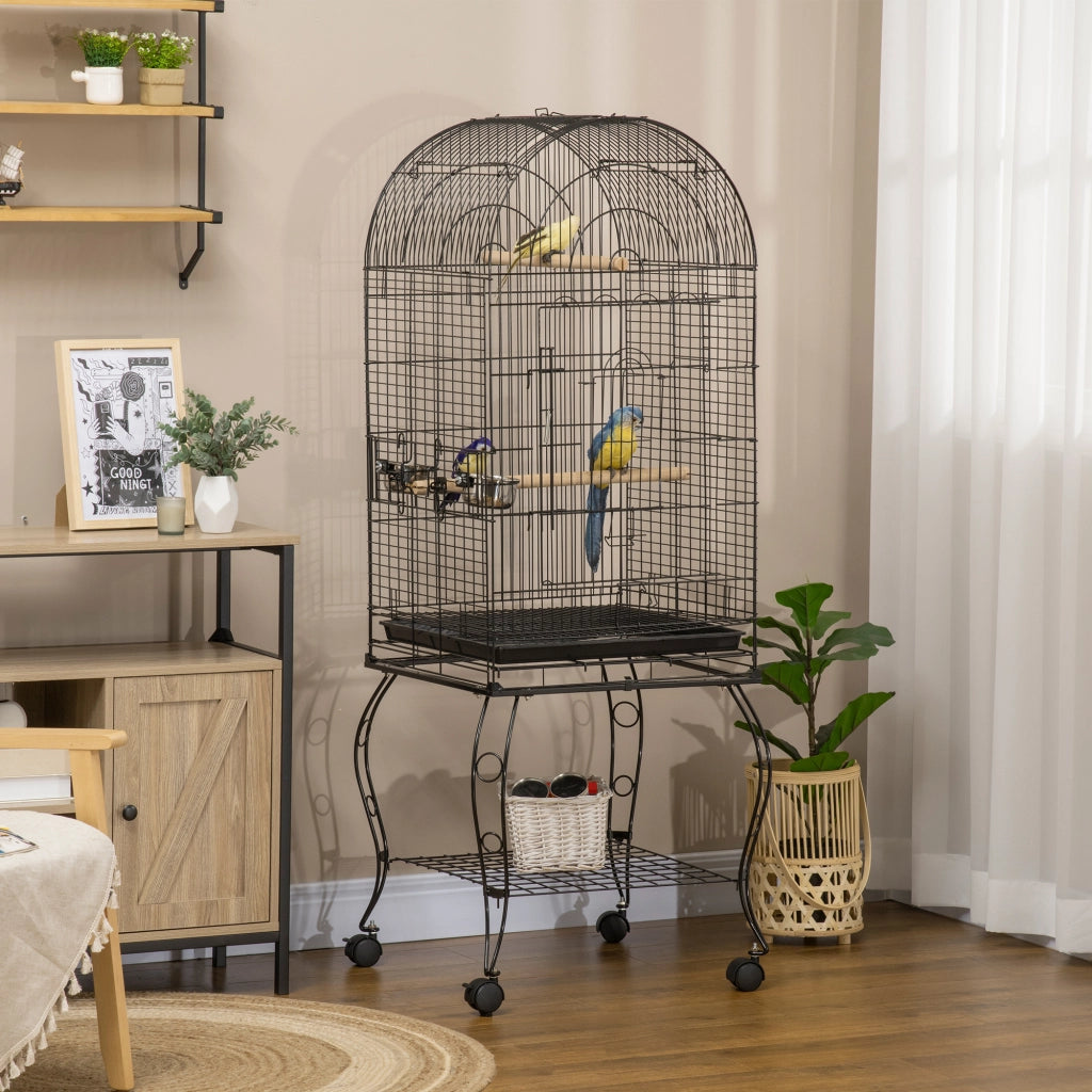Gabbia per Uccelli con Supporto e Ruote ¨C Zephmum ¨C Nero 51x51x153 cm