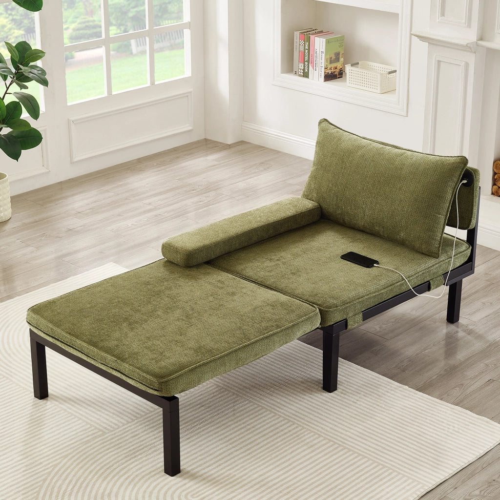 DIVANO LETTO pieghevole singolo 98x82x16 cm Velluto Verde USB Type-C