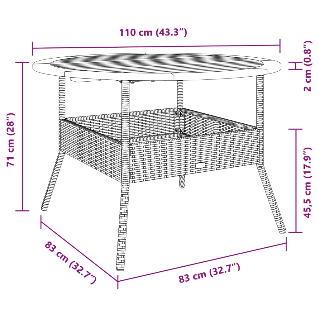 Tavolo Giardino Piano Legno Acacia Nero Ã˜110x71 cm Polyrattan