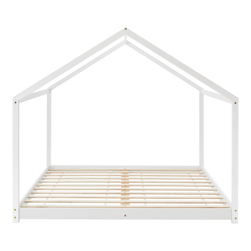 Letto per Cameretta 'Cerro' a Forma di Casetta 180 x 200 cm Legno di Pino Bianco [en.casa]