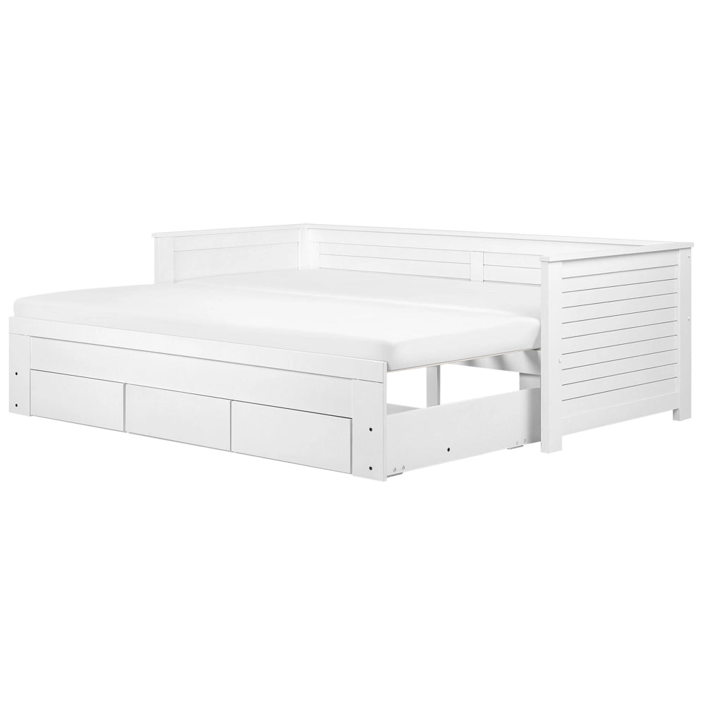 Letto Allungabile Legno MDF Bianco 3 Cassetti a Doghe 90/180 x 200 cm