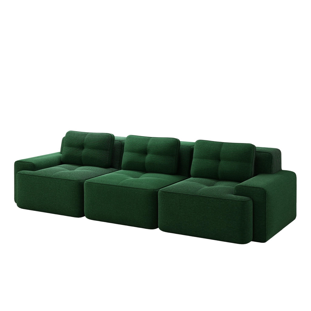 Divano Modulare Angolare 3 Posti ¨C MINIMAL ¨C Velluto a Coste Verde, Morbido