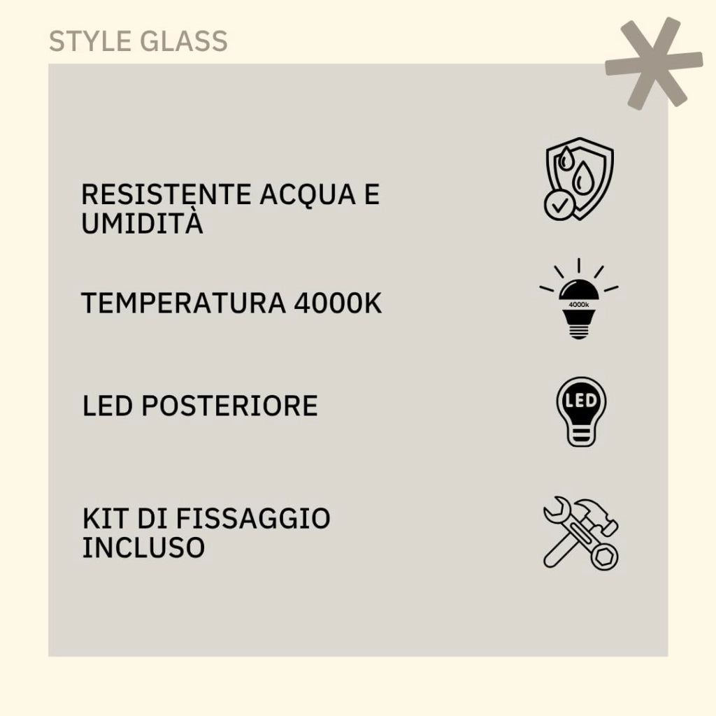 Specchio Bagno PERLA 100x70 cm, da Parete con Lampada Led Superiore, Senza Cornice Rettangolare Moderno, Luce Naturale, Design Home Decor