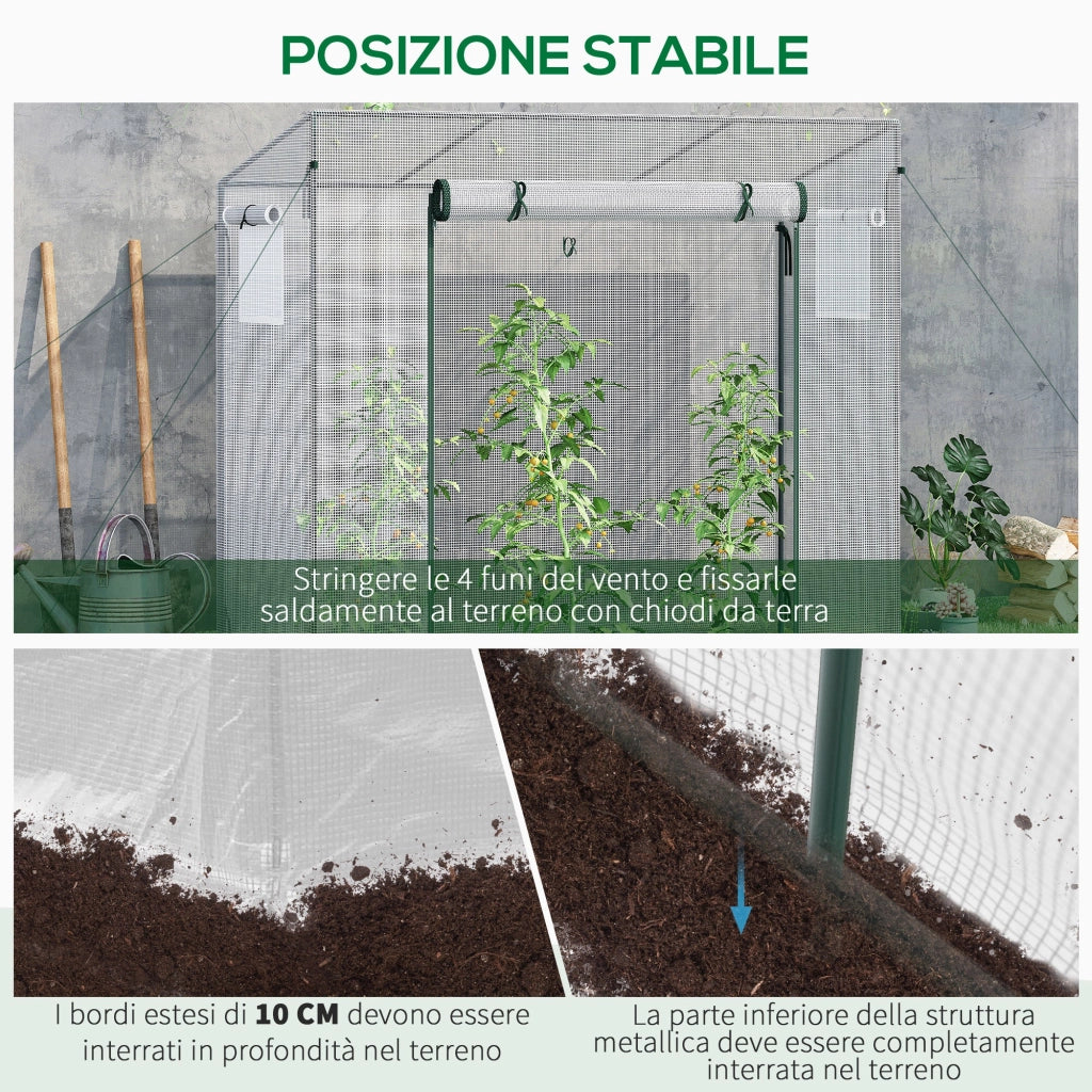 Serra da Giardino con Porta Avvolgibile 200x76x168 cm in Acciaio e PE Bianca