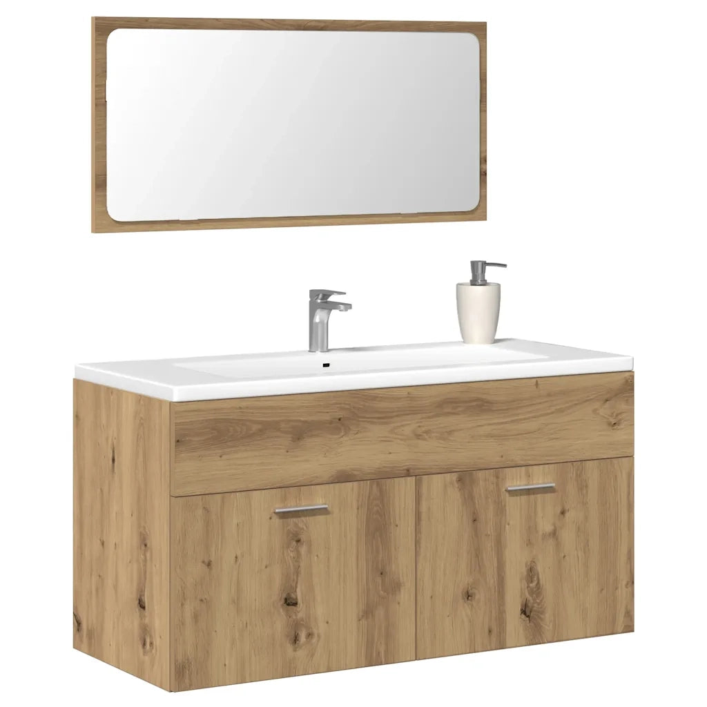 Mobile da Bagno con Specchio-Armadietto a Specchio da Bagno Rovere Artigianale Truciolato 616618