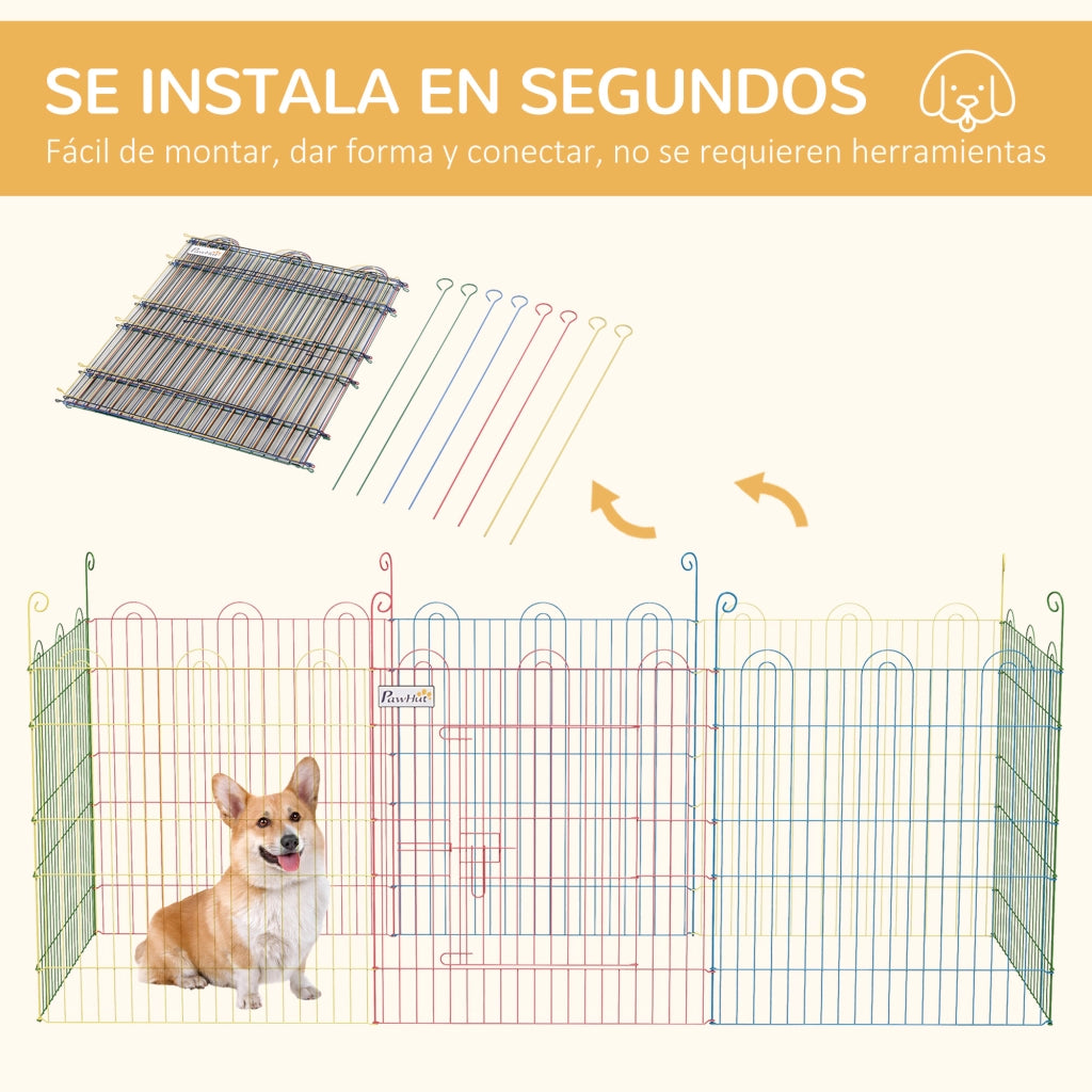 Recinto per Cani Pieghevole 8 Pannelli ¨C zephmum ¨C 156x60 cm Multicolore Metallo
