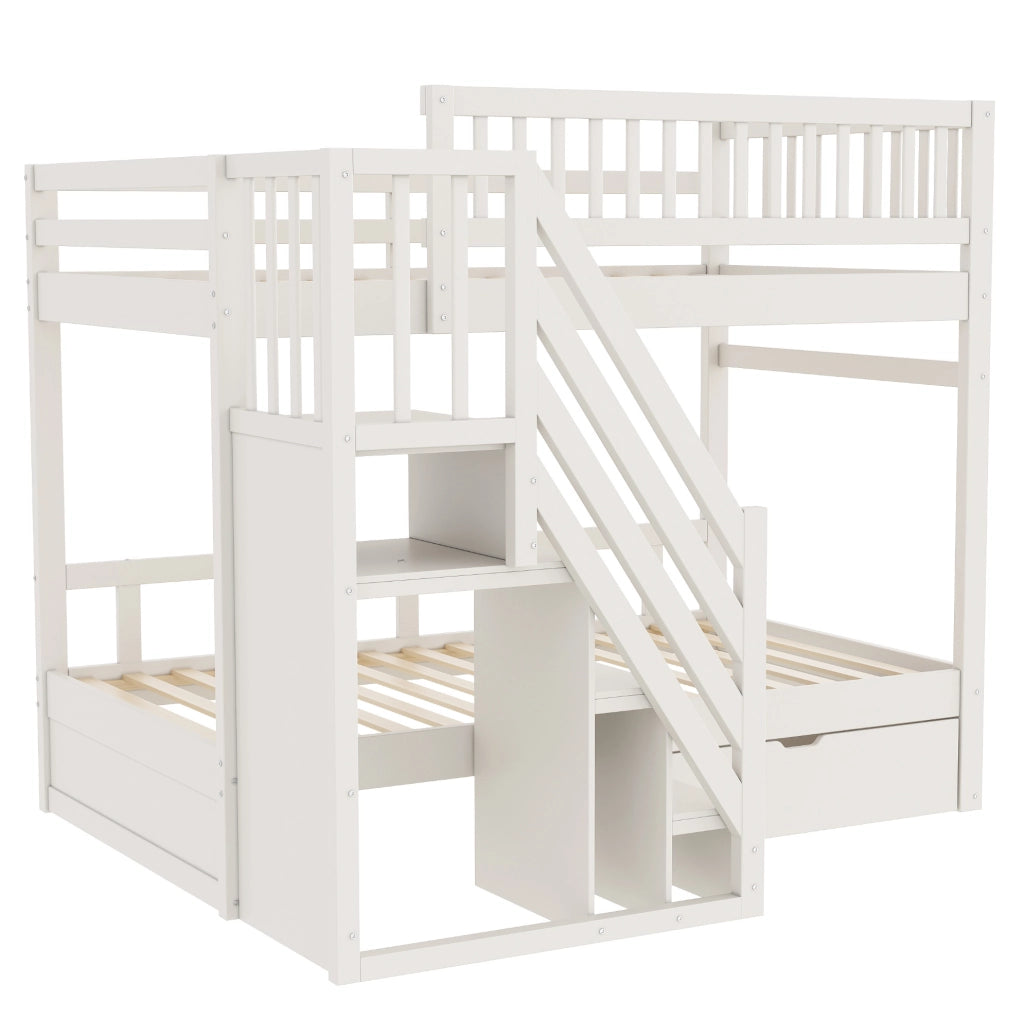 Letto a castello 90x200 cm con scala contenitore e cassetto