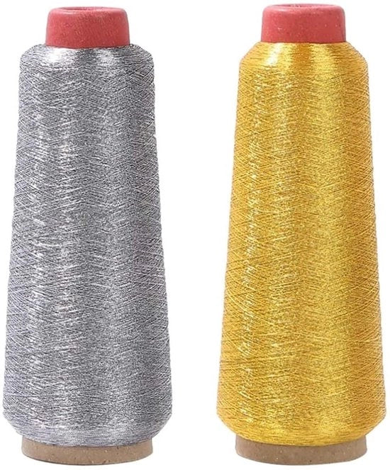 Borduurgaren in Poliestere - Duraturo e Versatile - Giallo e Argento - Adatto per Macchina da Cucire e Lavorazione a Maglia - Ideale per Creativi - 2 rulli