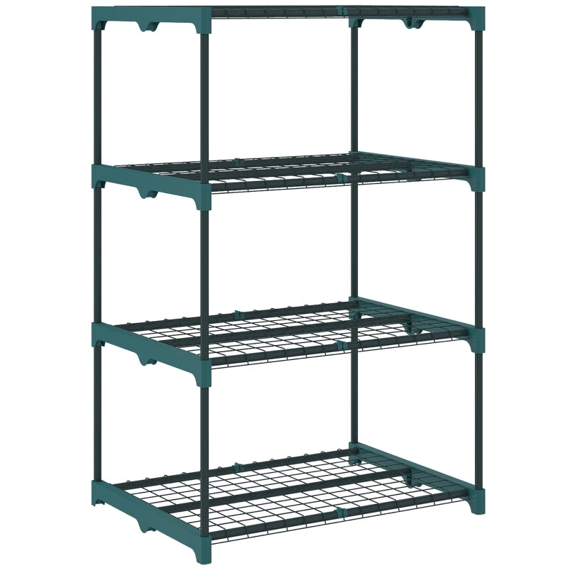 Scaffale a 4 livelli per piante con struttura a incastro per balcone e terrazza in plastica verde scuro stabile