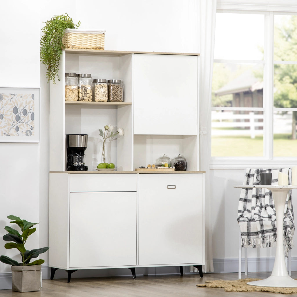 EasyComfort Dispensa Cucina in Truciolato e MDF con Ripiani Aperti, Armadietti e Cassetto, 119x41x180 cm, Bianco