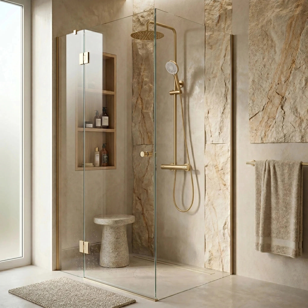 Set Doccia Da Incasso Con Termostatato Drop Brush Gold