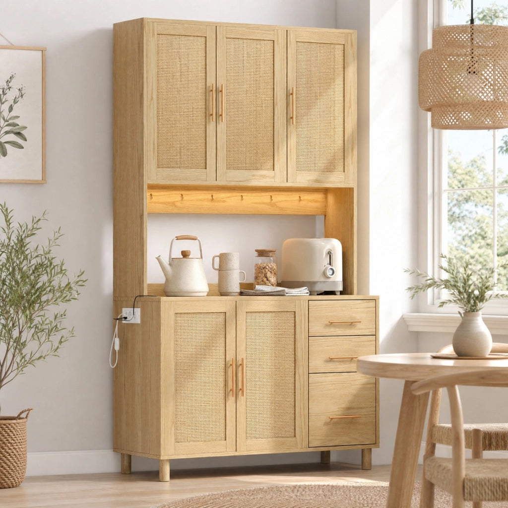 Credenza da cucina in MDF con LED, prese e ripiani regolabili