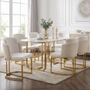 Set di 6 sedie 61.5x53.5x86 cm con doppio schienale; chenille; beige e oro