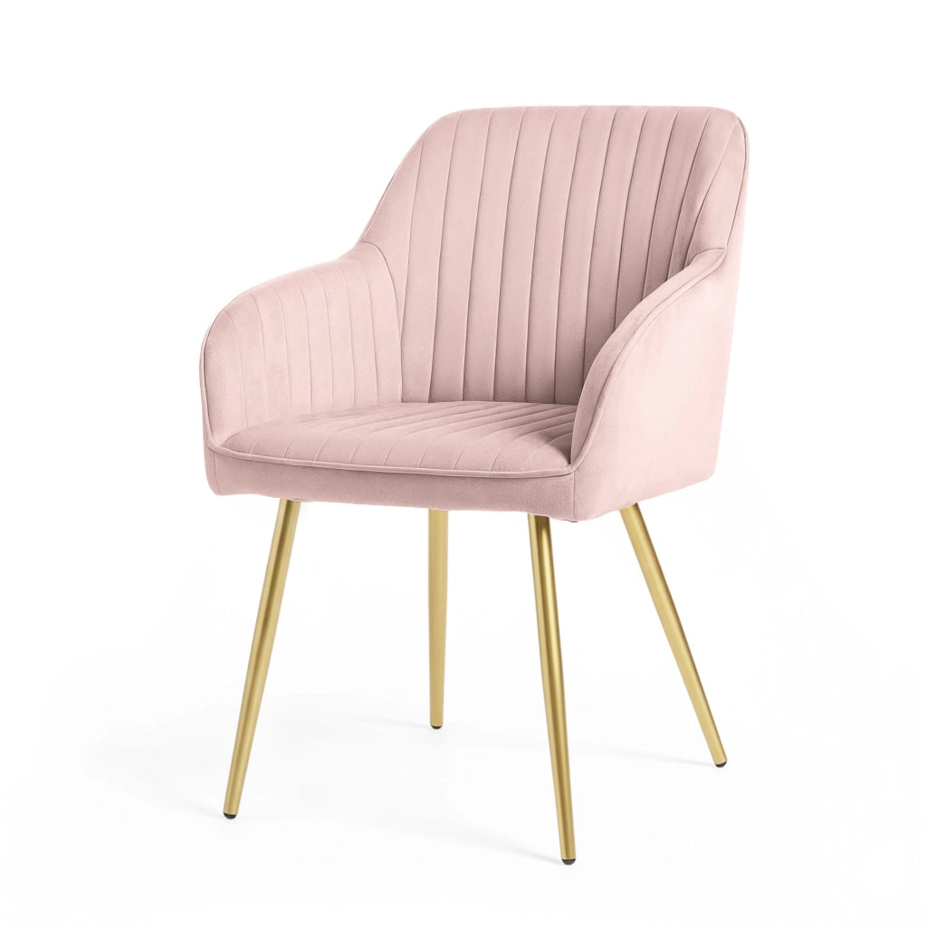 Set di 4 Sedie in velluto con cuciture verticali FLORENCE Rosa Cipria gambe oro