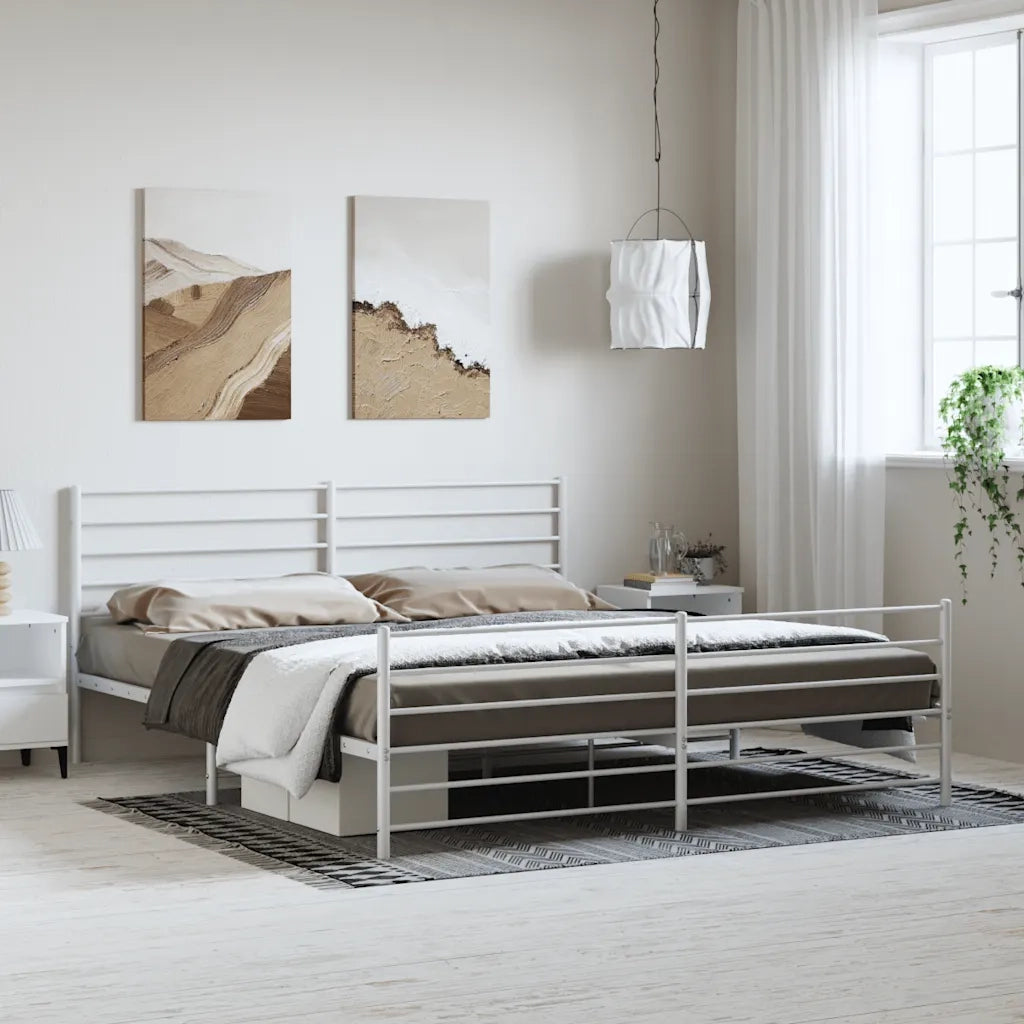 Giroletto con Testiera e Pediera-Struttura Letto Metallo Bianco 193x203 cm 553795