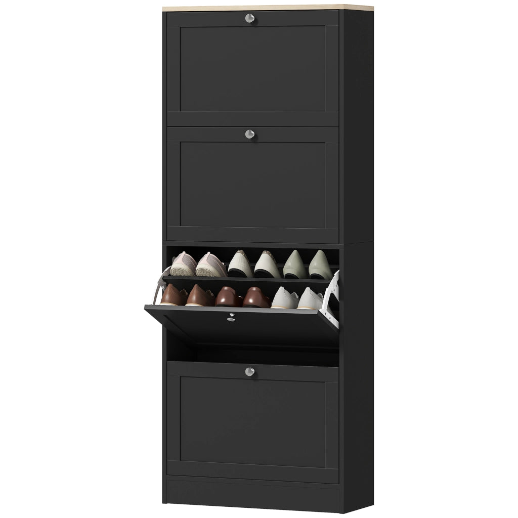 Scarpiera con 4 cassetti e ripiani regolabili ¨C zephmum ¨C 60x23,5x153 cm, nero