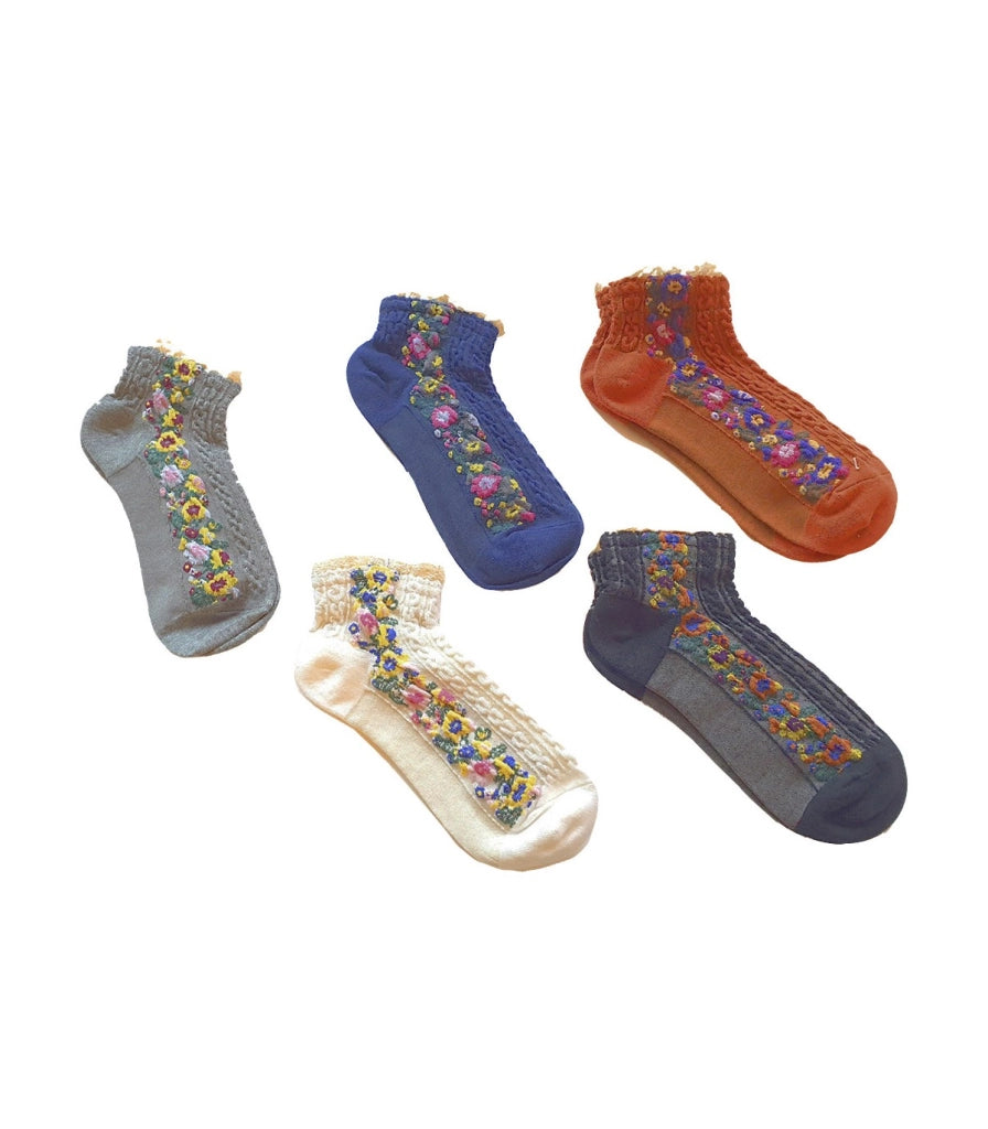 Calzini Caviglia Etnici con Motivi Floreali | Cotone per Donna e Bambina | Taglia Unica 35–40 EU