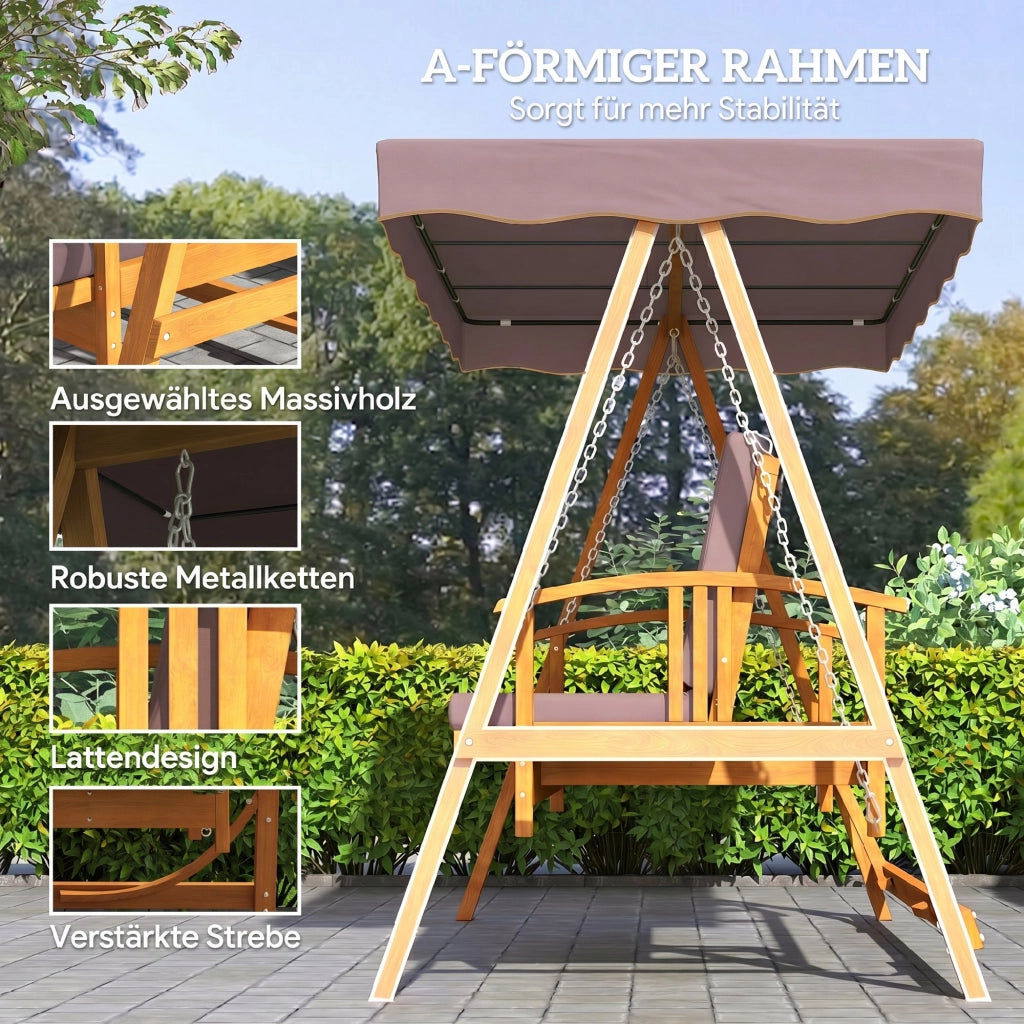 Altalena da giardino Hollywood con tettoia ¨C zephmum ¨C in legno, per 3 persone, marrone